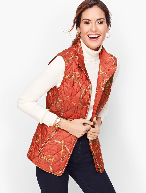 Equestrian Print Quilted Vest