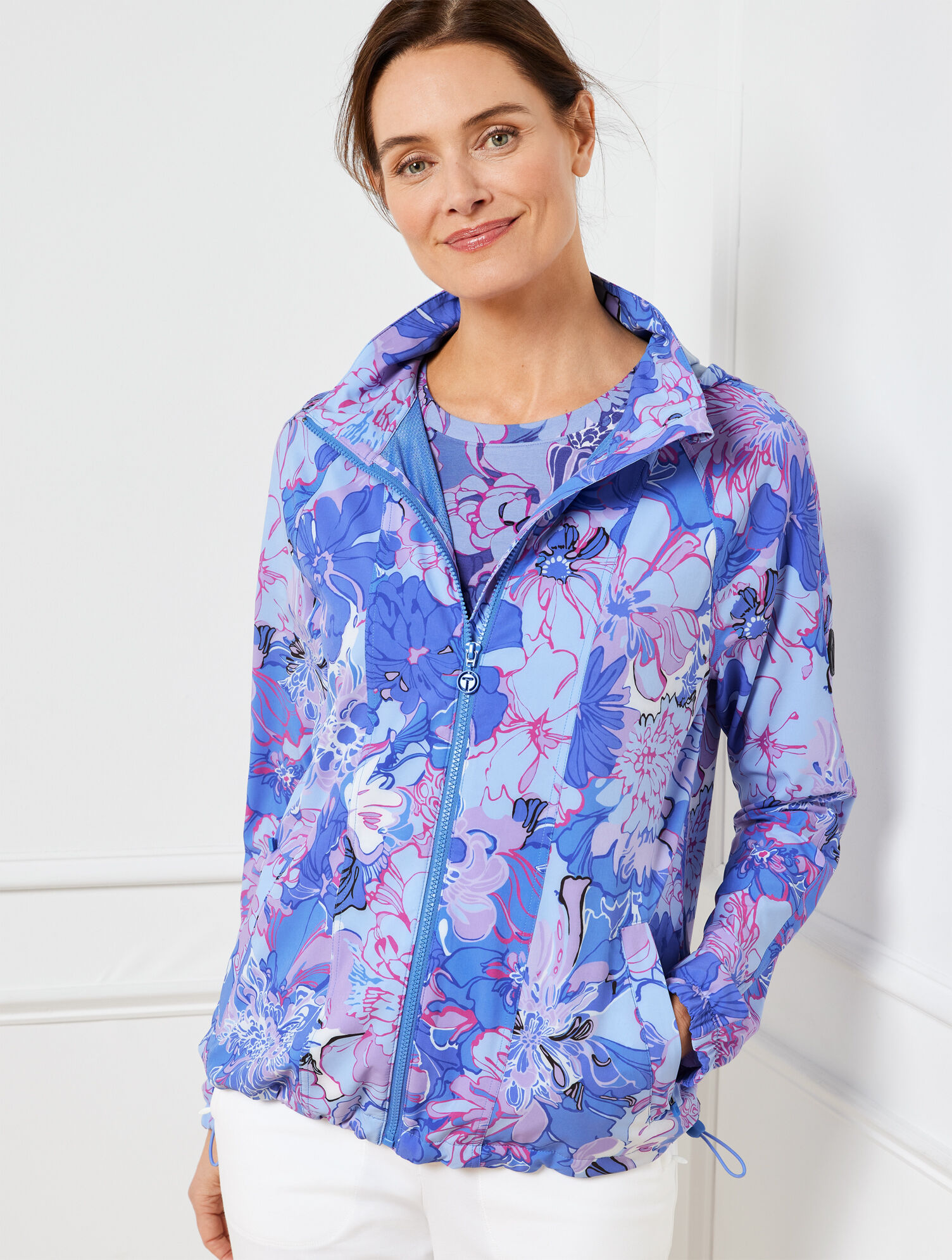 Lightweight Woven Stretch Bomber Jacket - Expressive Floral | Talbots