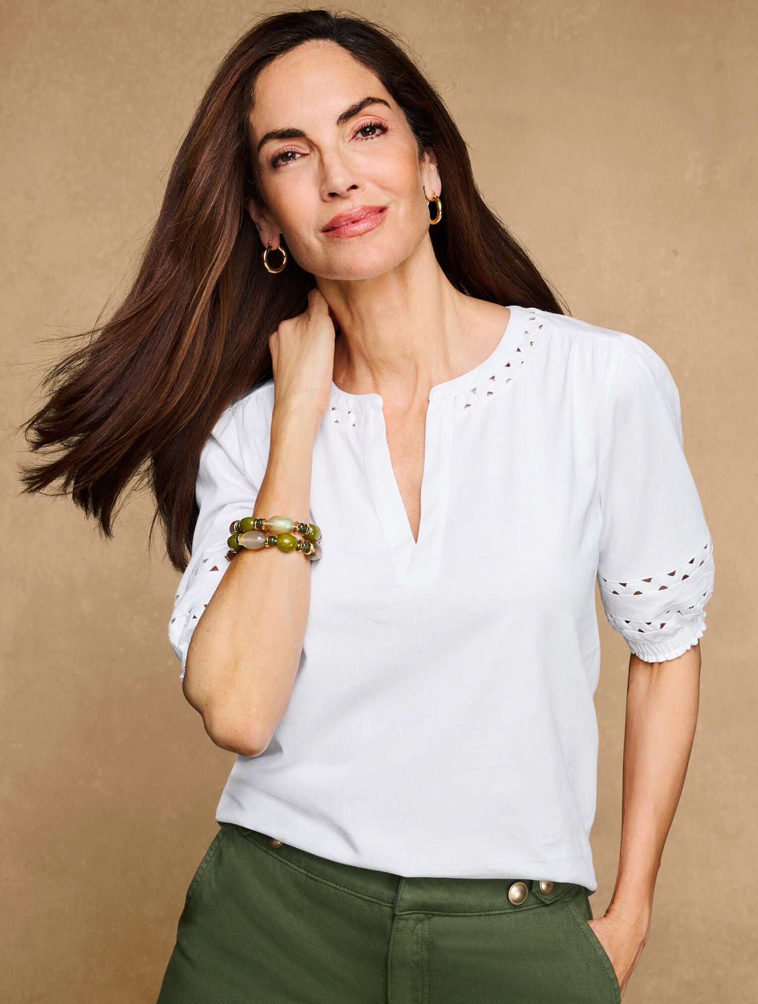Zig Zag Stitch Elbow Sleeve Top | Talbots