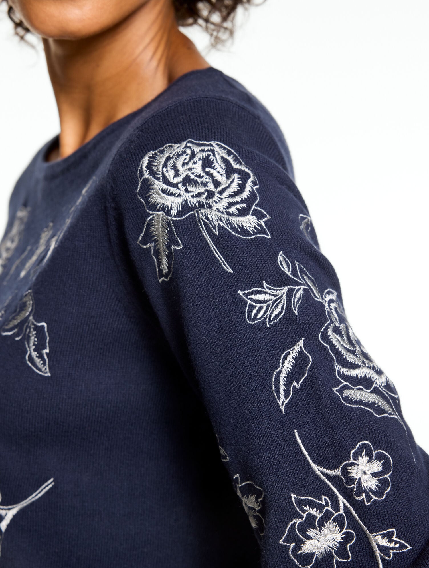 Embroidered Boatneck Pullover - Metallic Roses - thumbnail 3