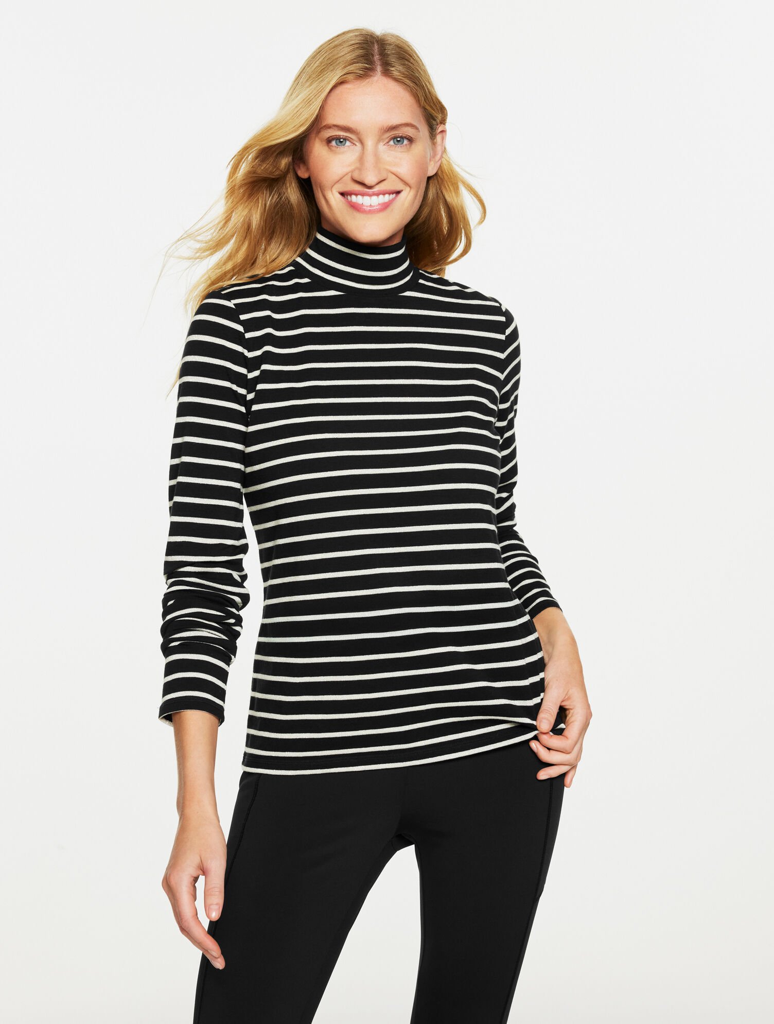 Supersoft Jersey Turtleneck Tee - Snowy Stripe