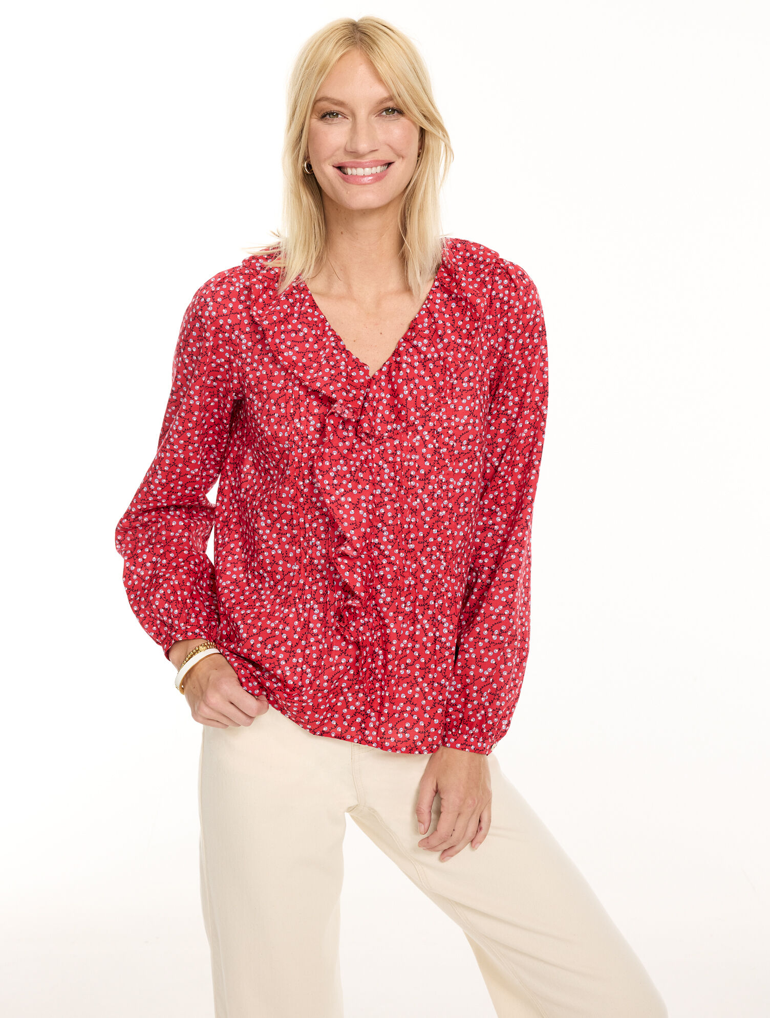 Pintuck Ruffle Voile Top - Curly Roses