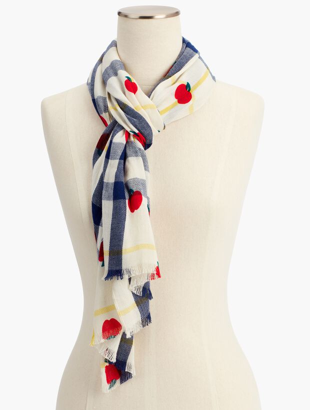 Textured Tartan Apple-Print Scarf