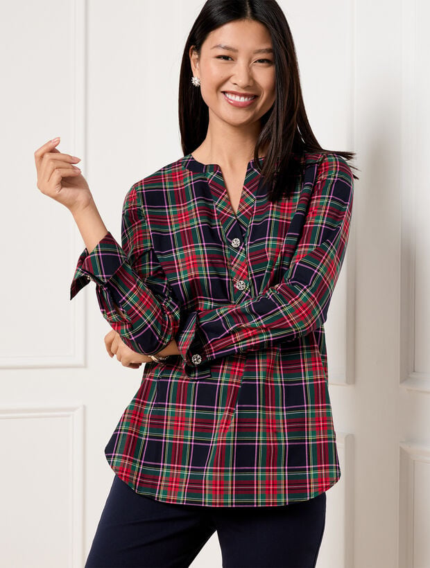Talbots Tunic Band Collar Tunic - Dashing Plaid | Talbots