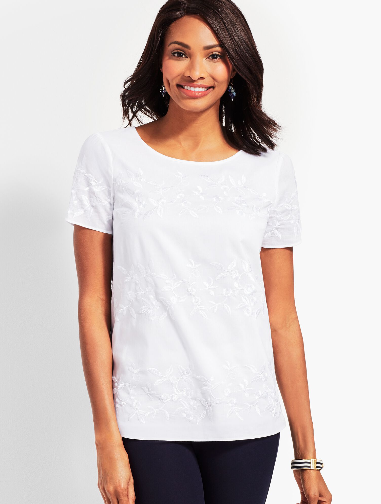 Embroidered Floral Short-Sleeve Top | Talbots