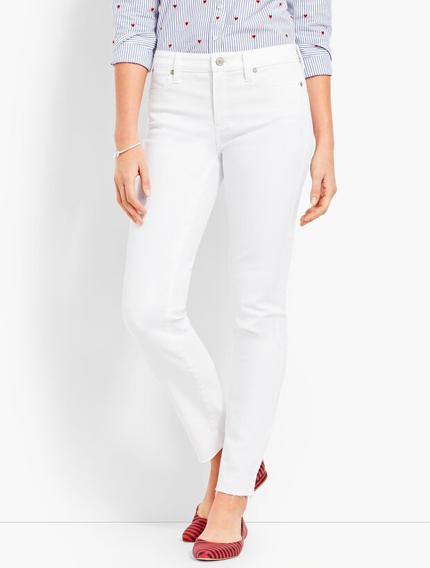 Patched Denim Slim Ankle - White