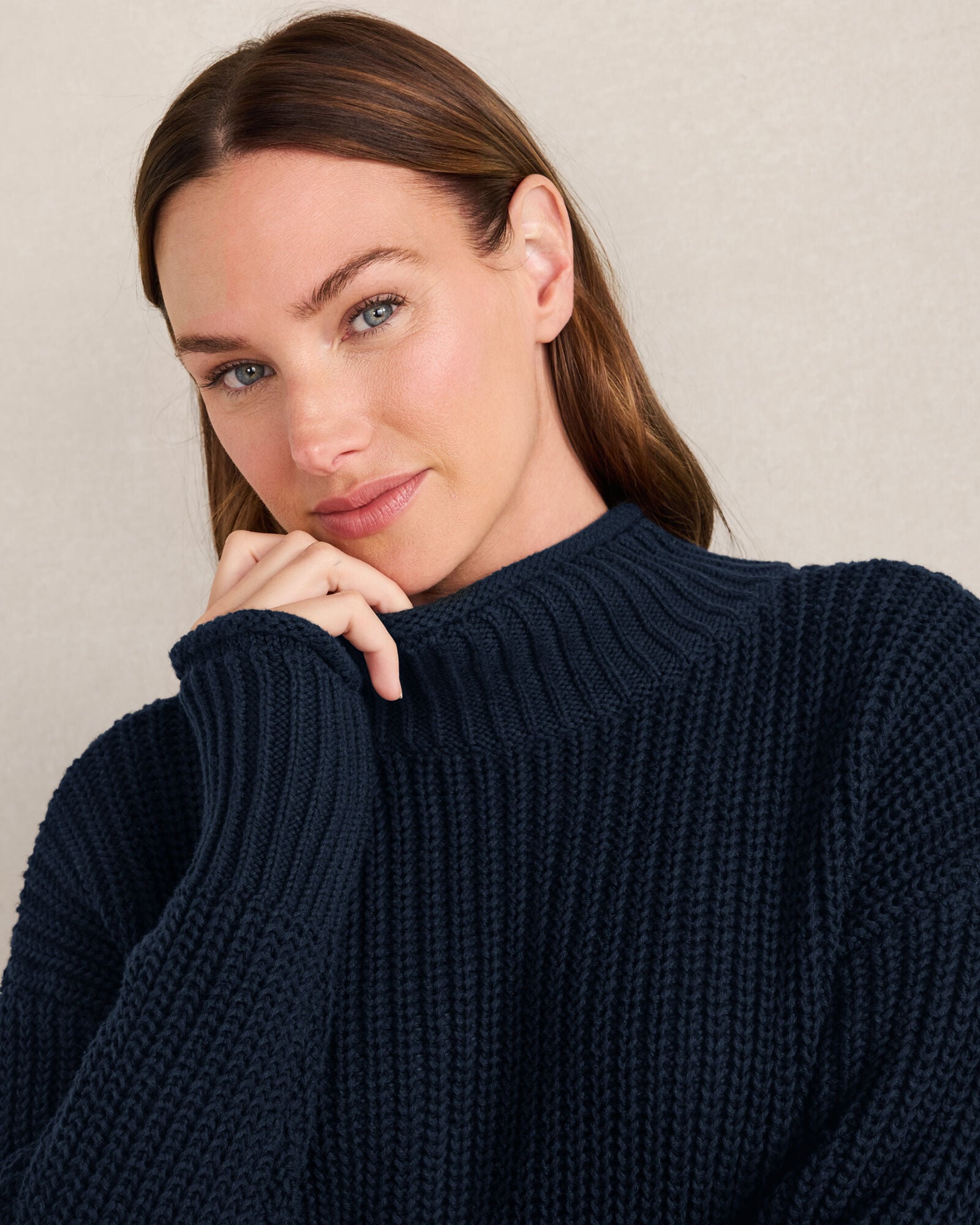 Organic Cotton Shaker Stitch Roll Neck Sweater