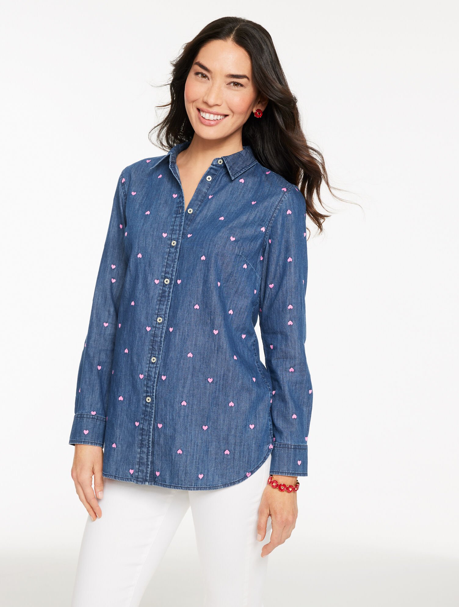Denim Button Front Shirt  - Valentine Heart