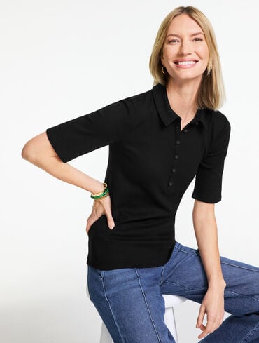 Elbow Sleeve Ribbed Polo