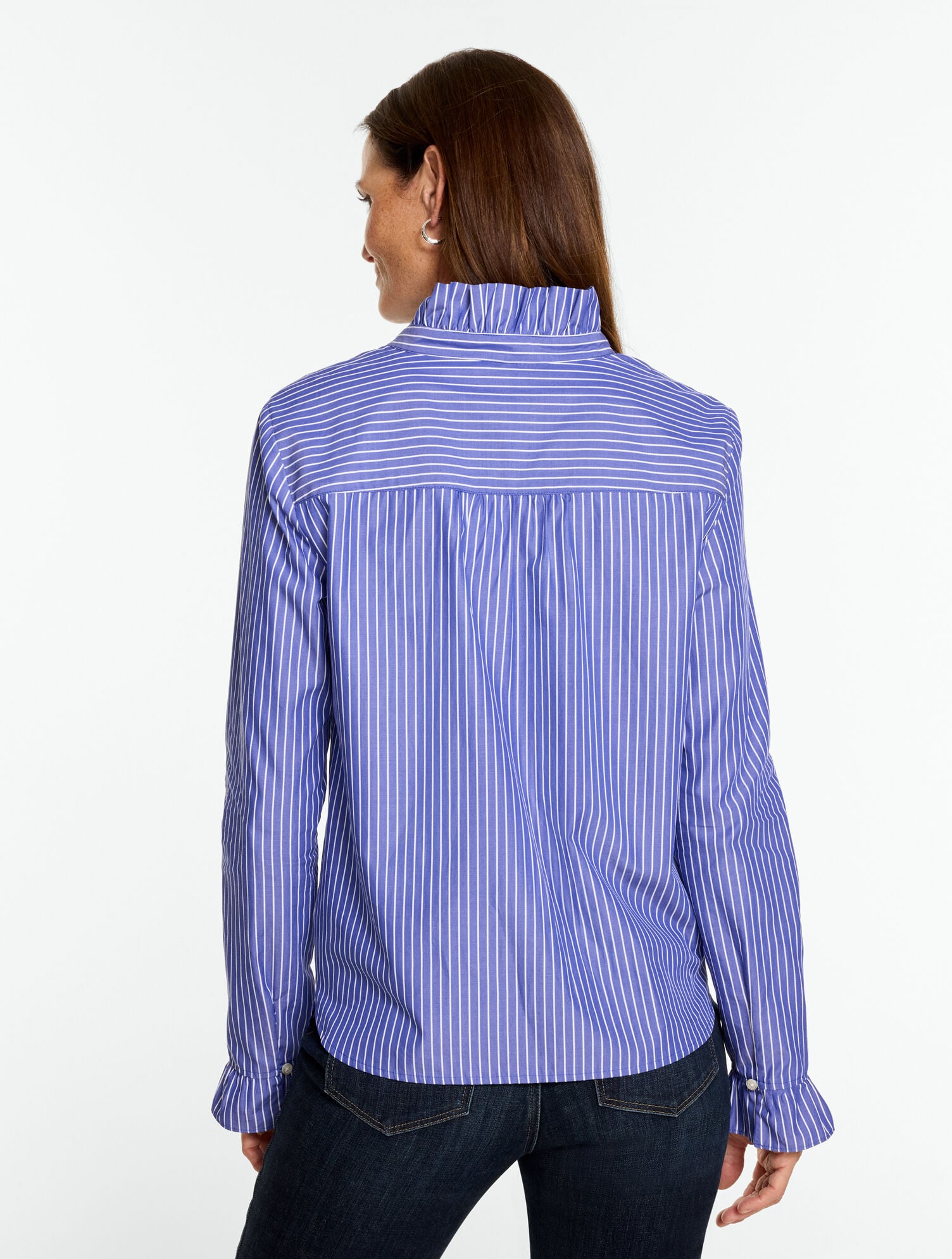 Ruffle Button Front Top - Chilly Stripe