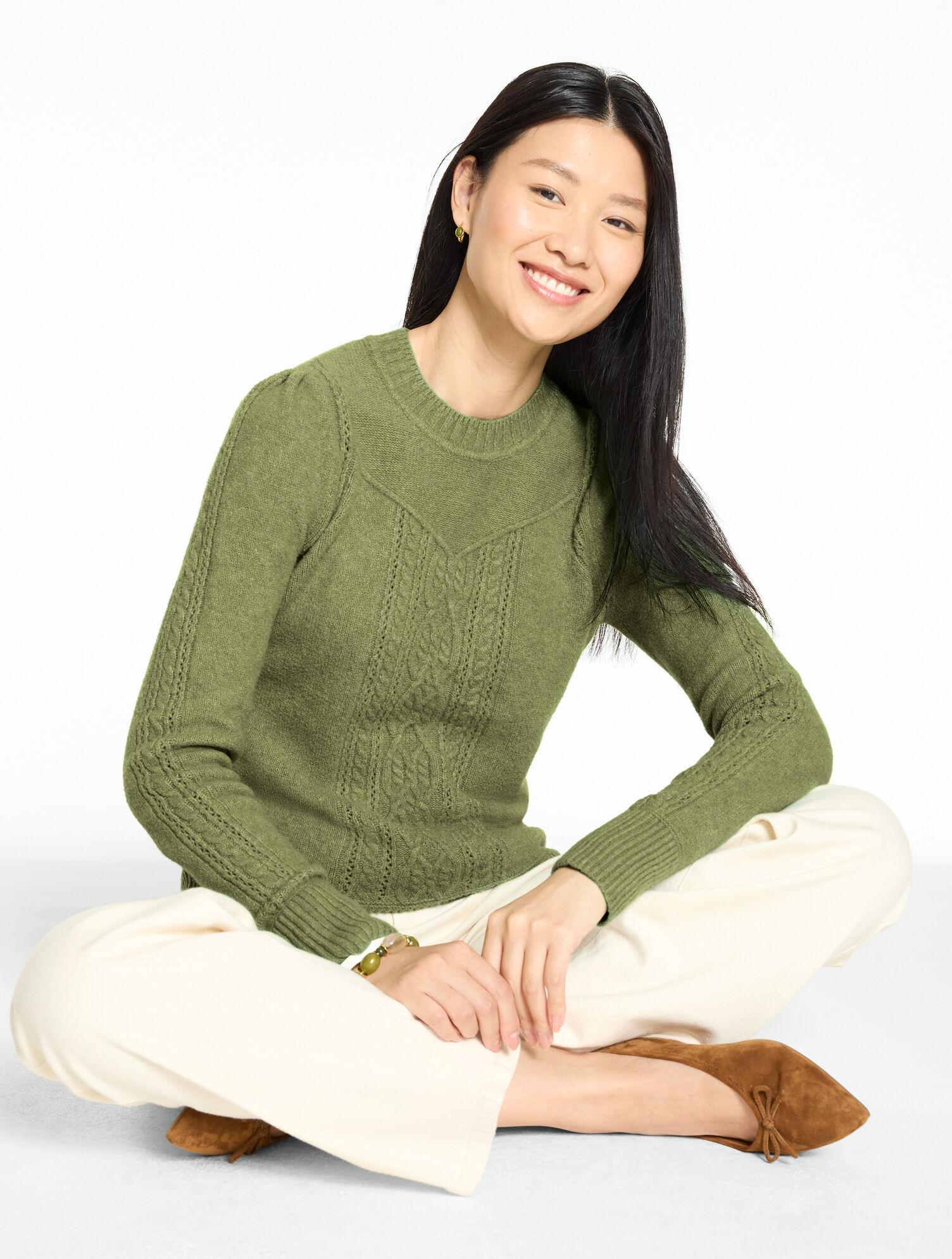 Sweetheart Cable Knit Crewneck Sweater