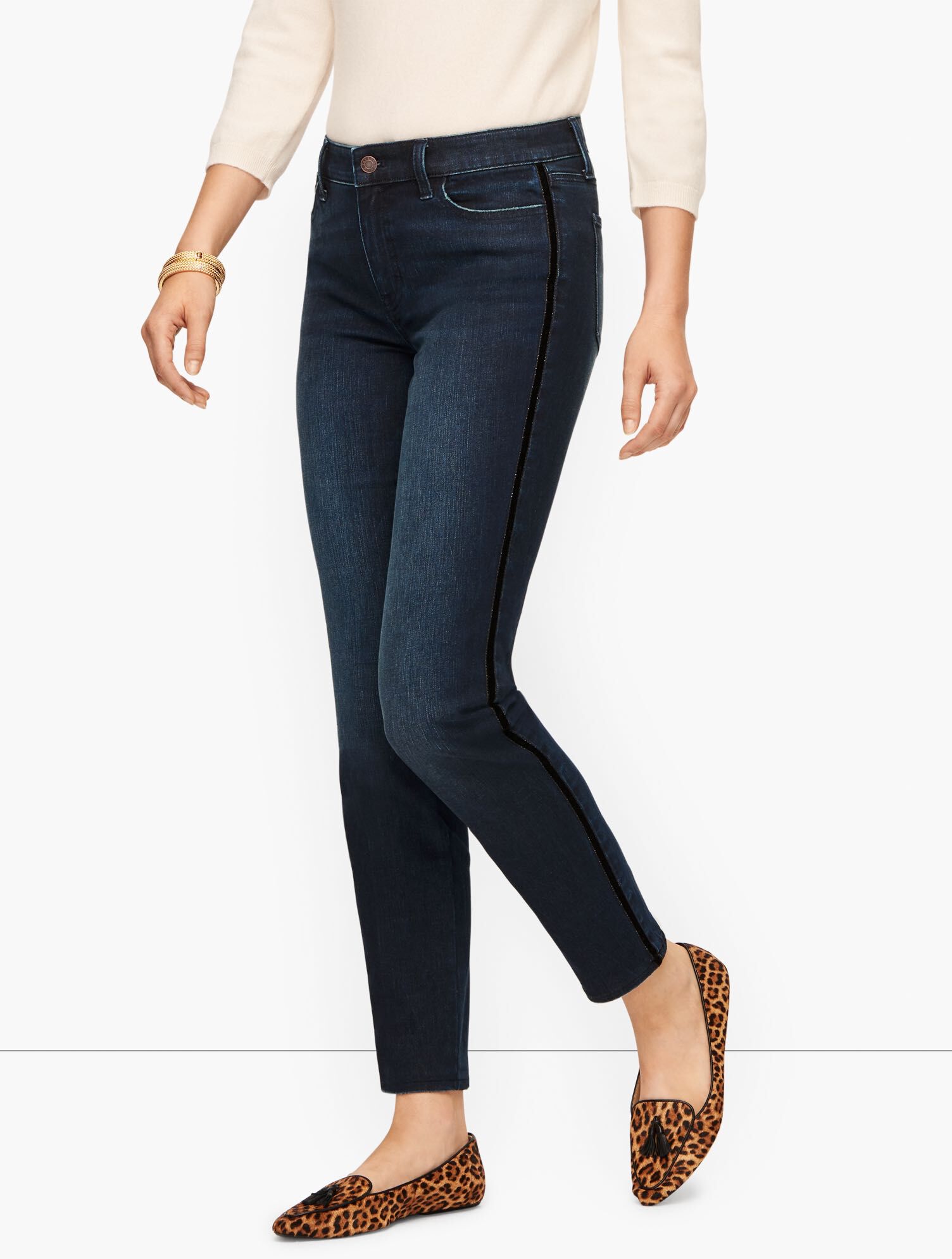 Slim Ankle Jeans - Black Velvet Trim