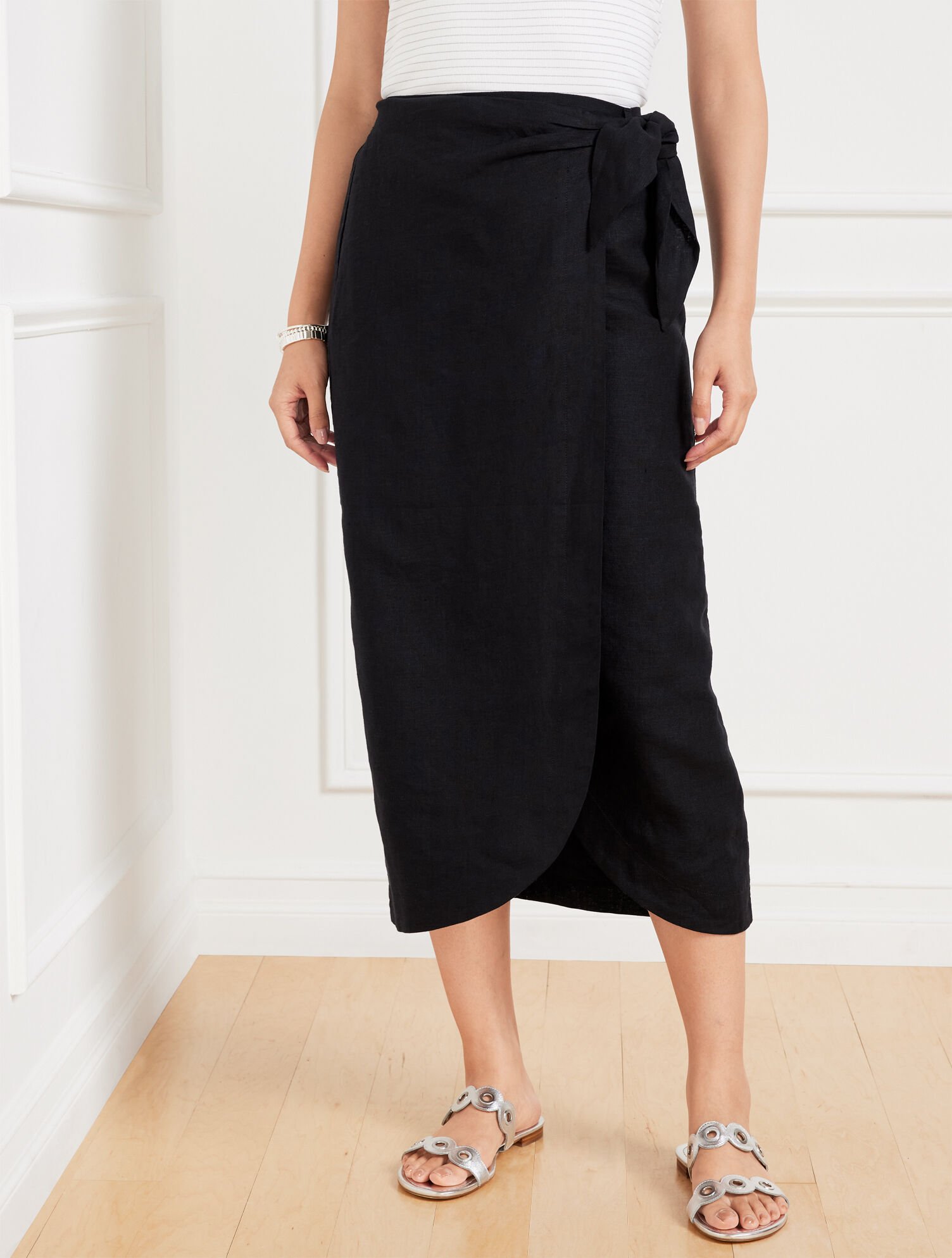 Tulip Hem Linen Midi Skirt | Talbots