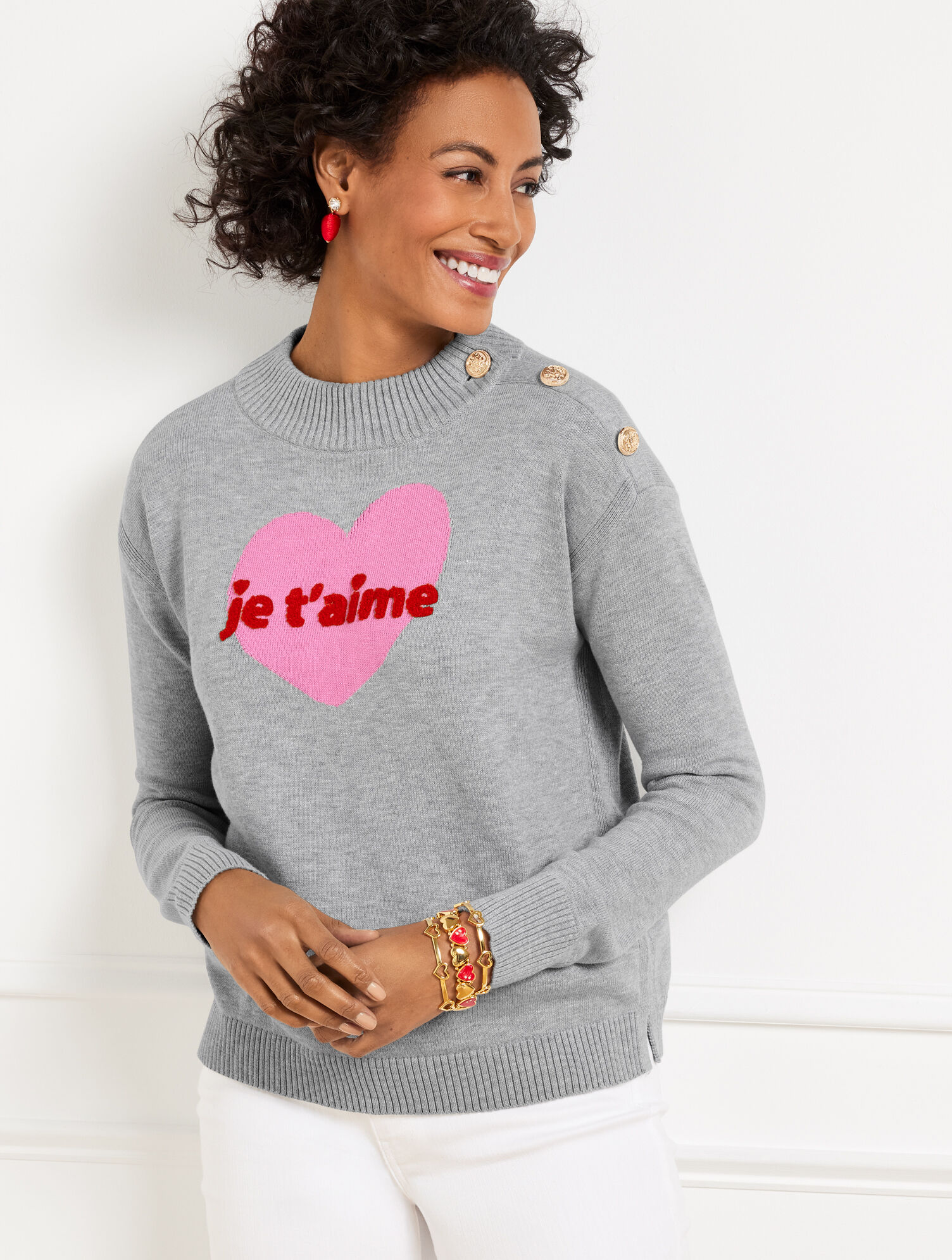 Je T'aime Heart Mockneck Pullover | Talbots