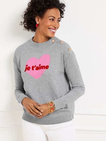 Je T'aime Heart Mockneck Pullover