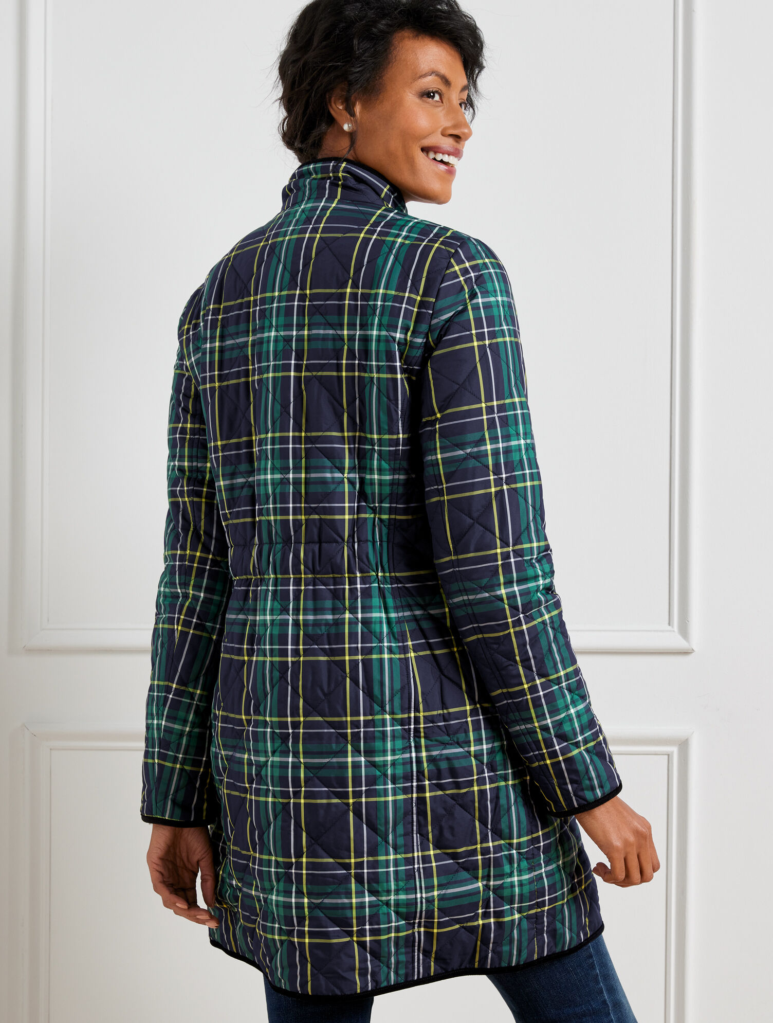 Quilted Long Barn Jacket - Cabin Plaid