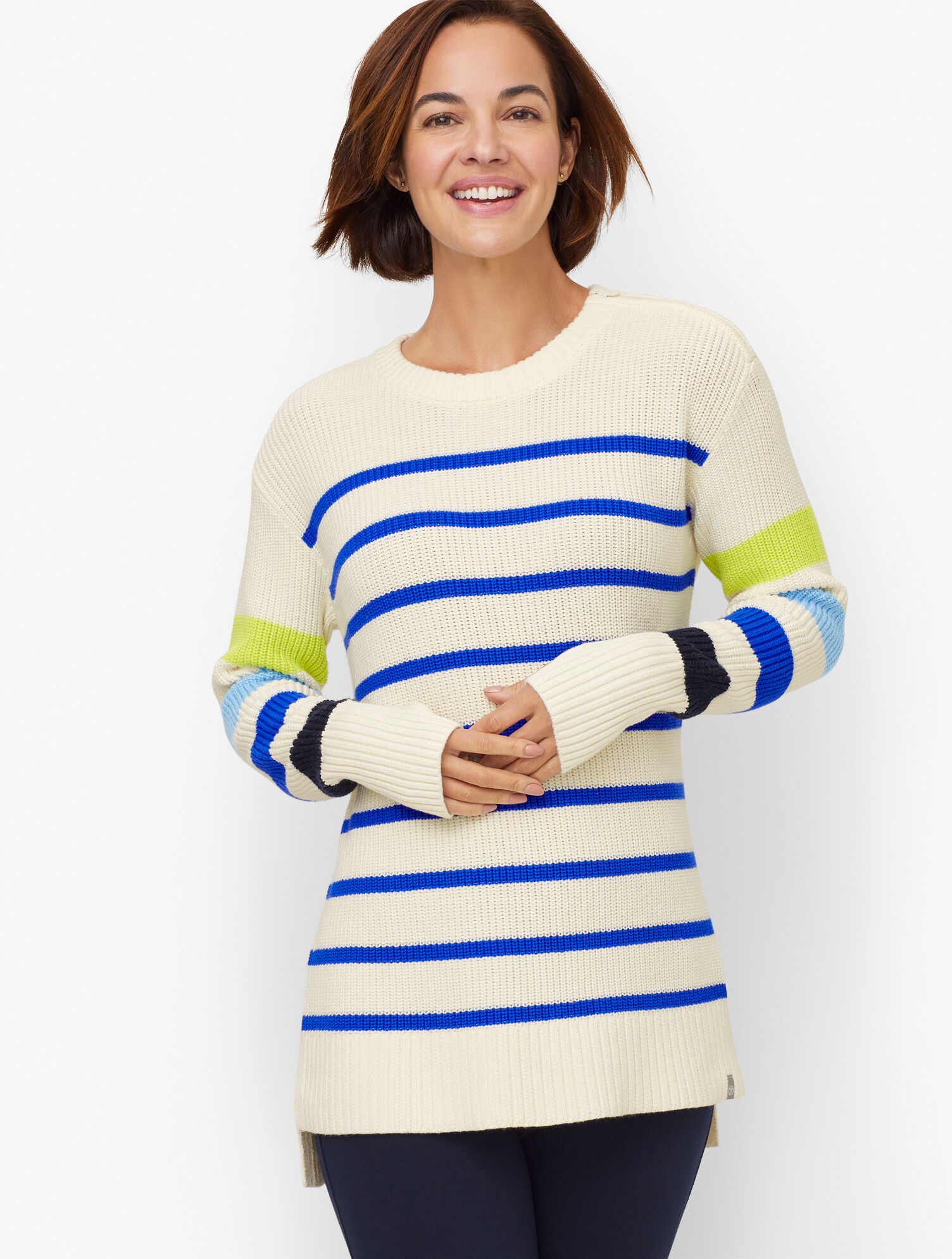 MULTI-COLOR STRIPE CREWNECK SLEEVELESS KNIT TOP