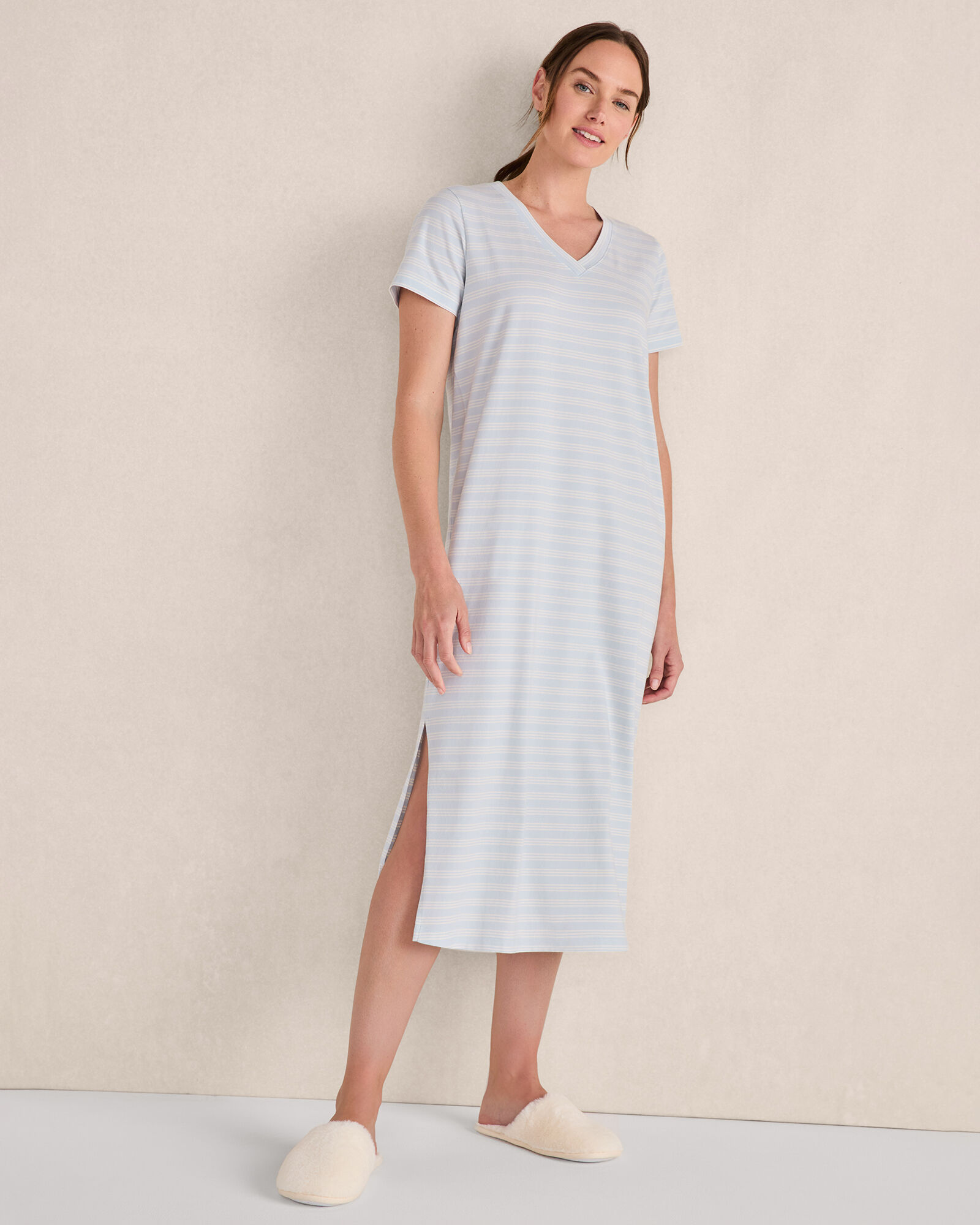 Organic Cotton Jersey Stepped-Stripe Sleep Dress | Haven Well Within