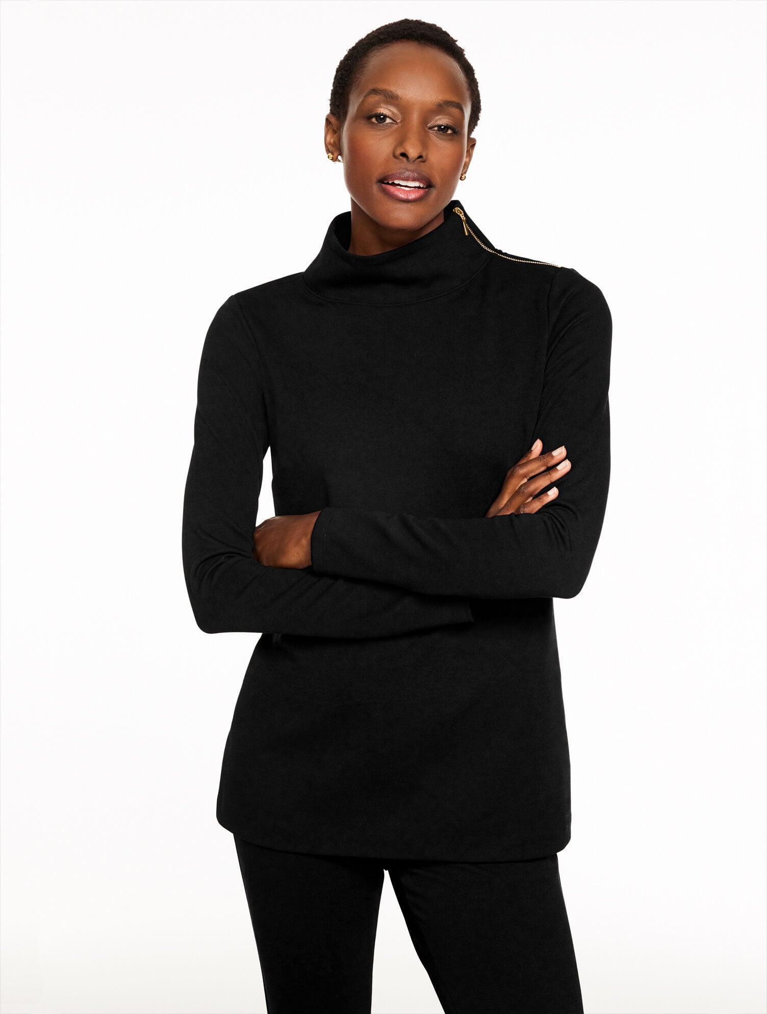 Passport Ponte Zip Shoulder Tunic Pullover