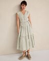 organic cotton tiered midi dress Valenne tiered checked organic cotton midi dress - blue