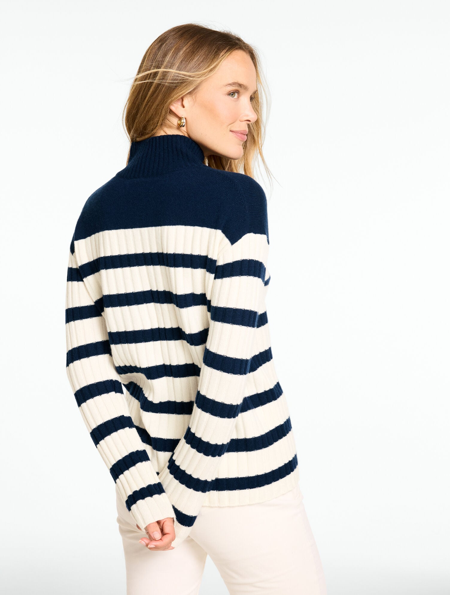 Stripe Cashmere Mockneck Sweater