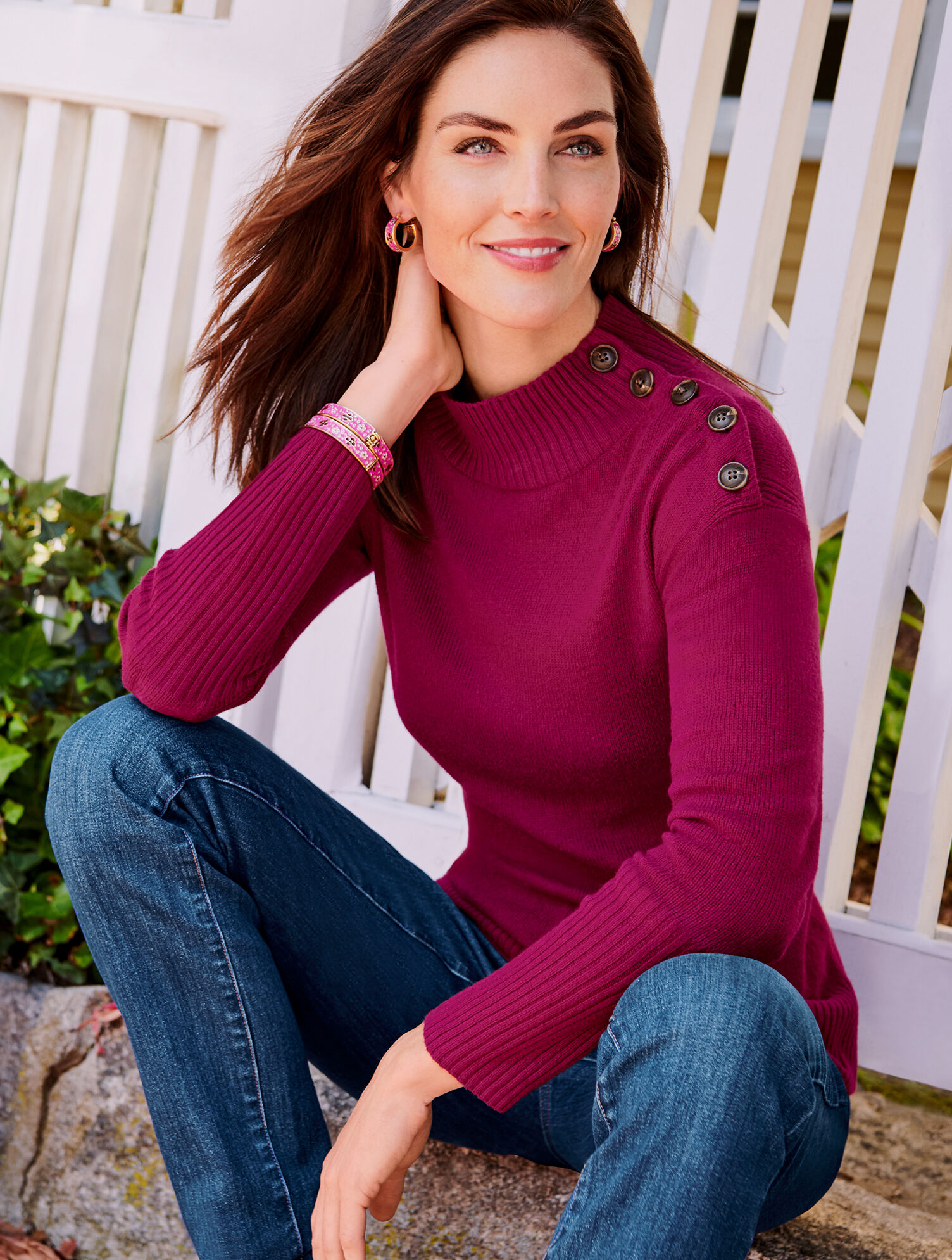 Button Detail Mockneck Pullover