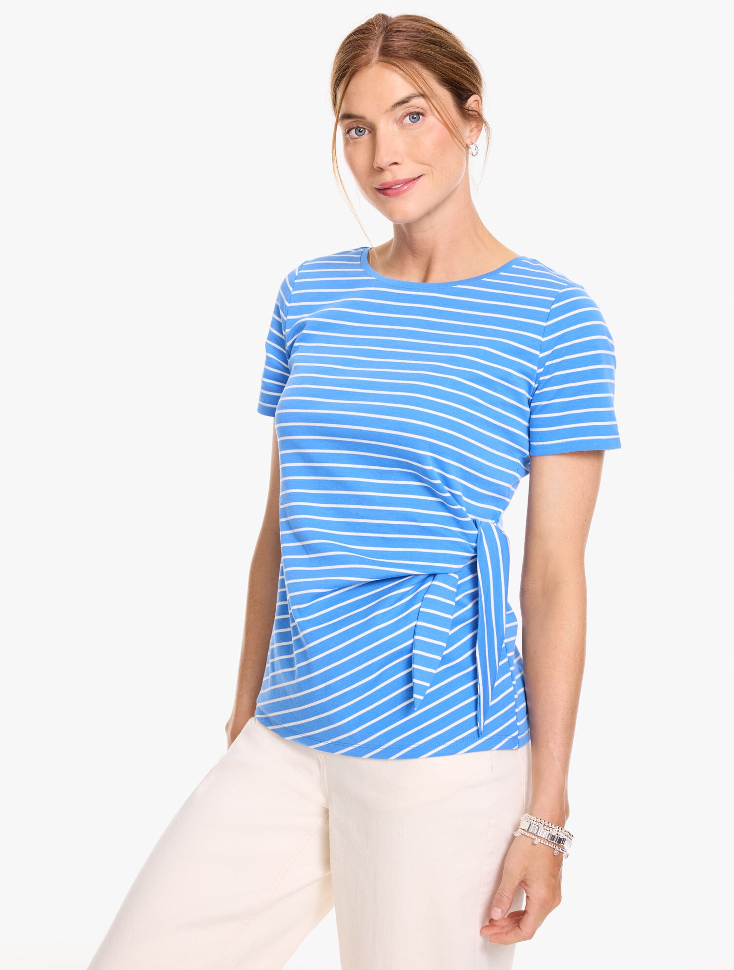 Side Tie Crewneck Tee - Luna Stripe