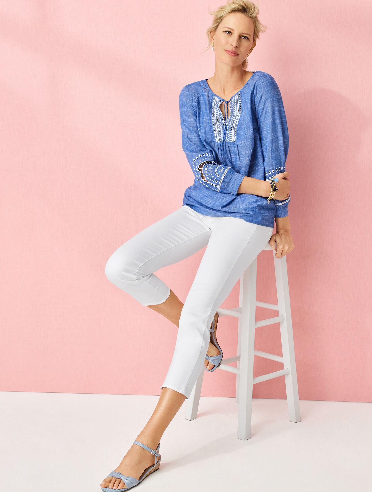 Embroidered Tassel Tie Top