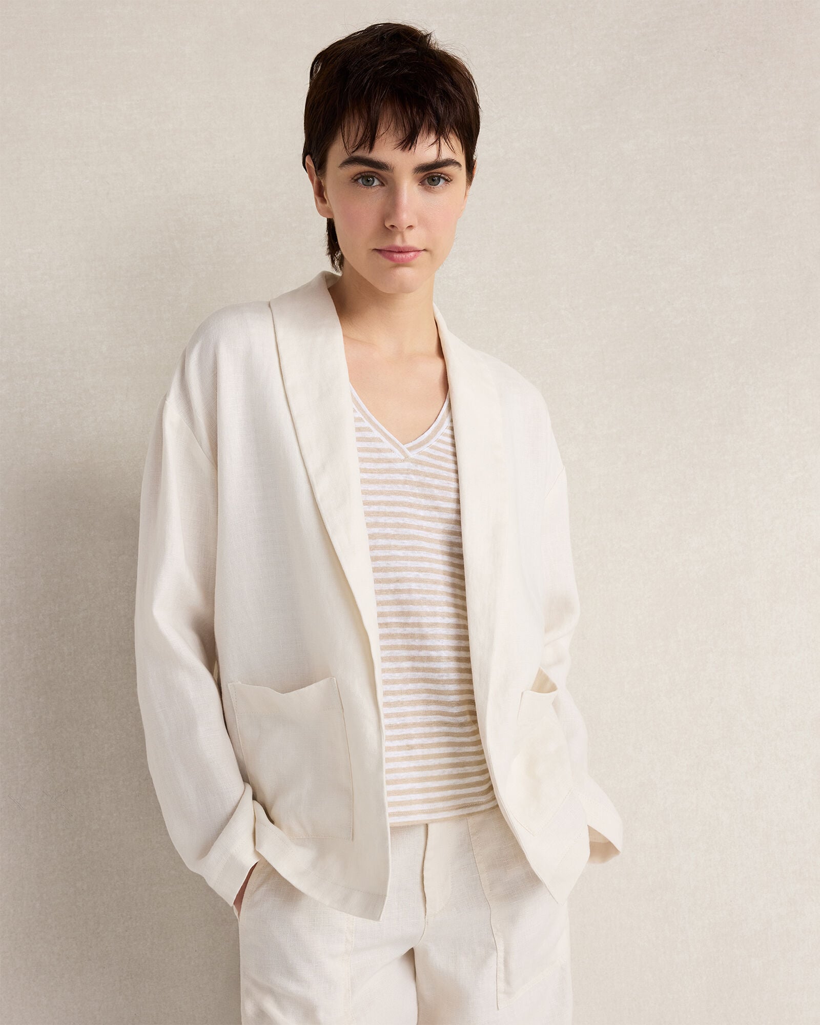 Linen Stripe V-Neck Top