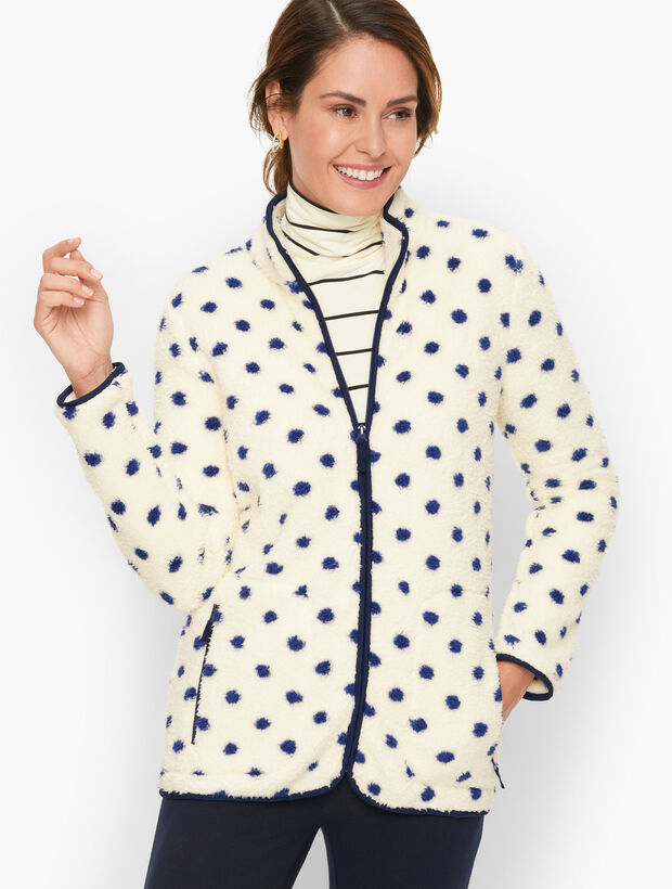 High-Low Cozy Sherpa Jacket - Simple Dot