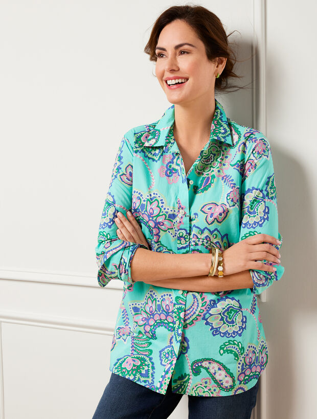 Talbots Cotton Button Front Shirt - Fanciful Paisley