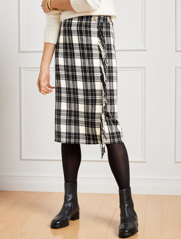 Fringe Wrap Skirt - Ice Plaid
