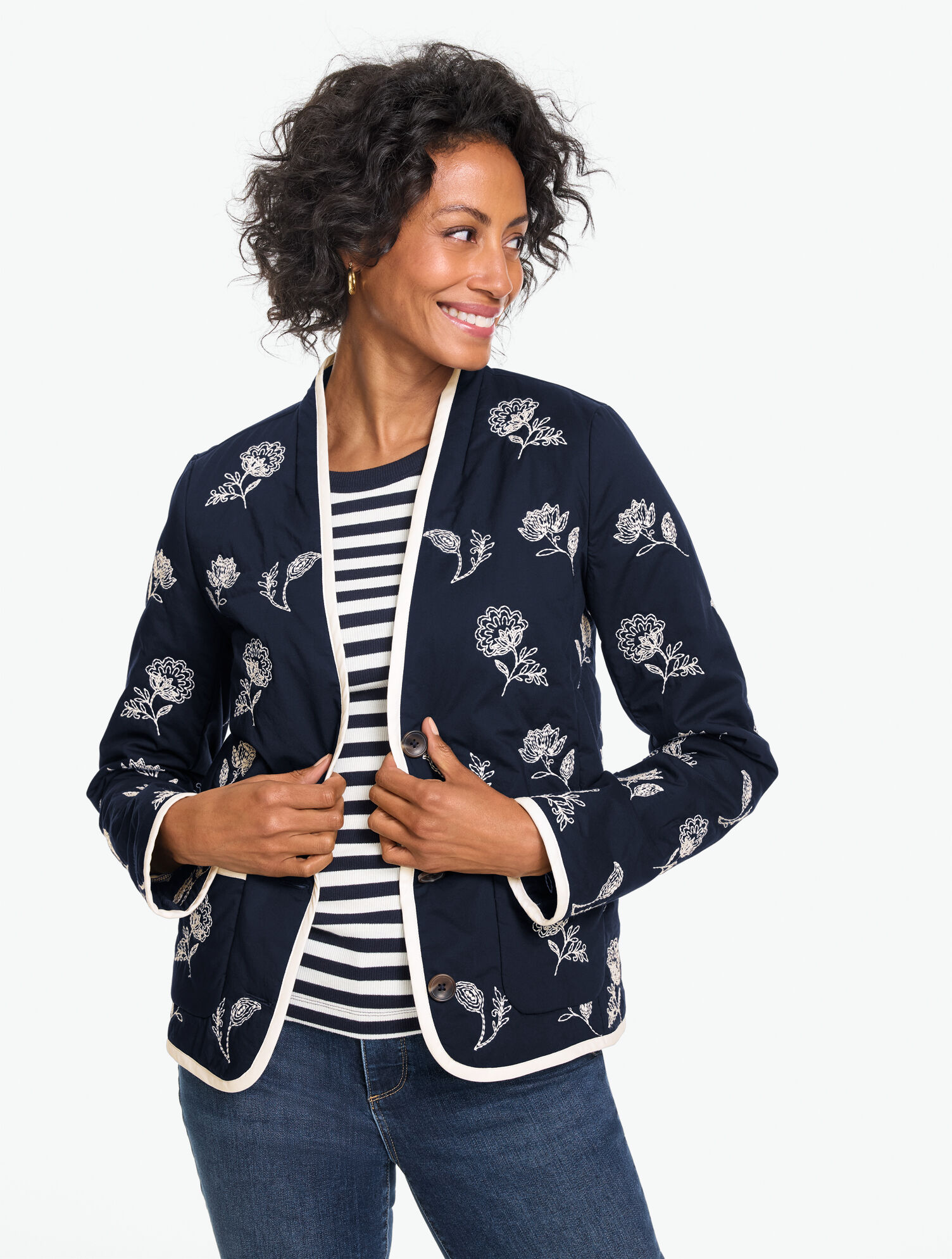 Embroidered Poplin Quilted Jacket