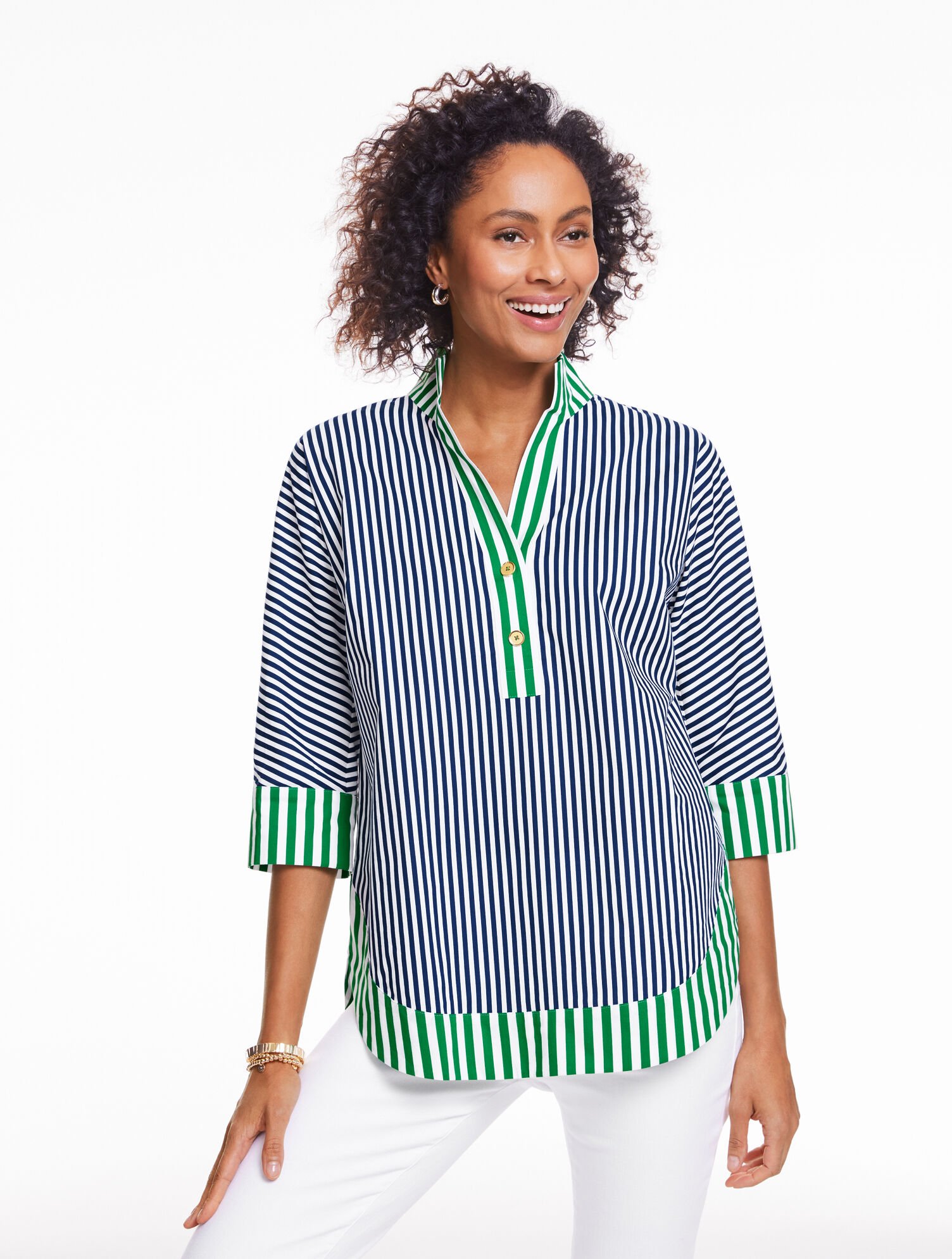 Dolman Sleeve Poplin Tunic - Mixed Stripe