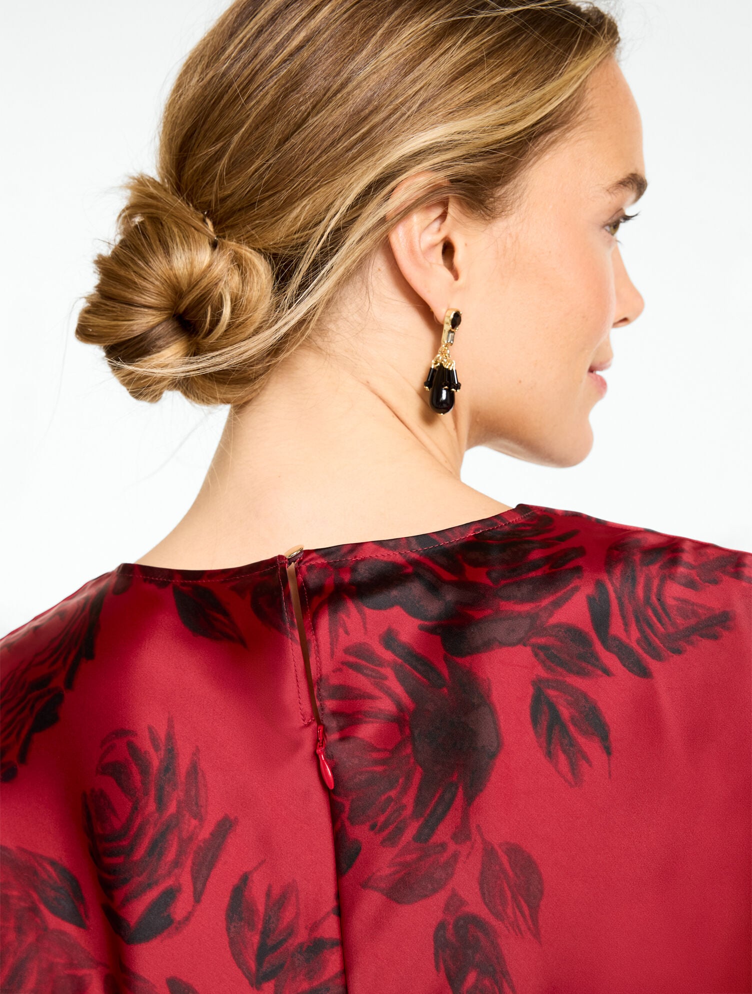 RSVP Satin Cowl-Neck Midi Dress - Enchanting Roses