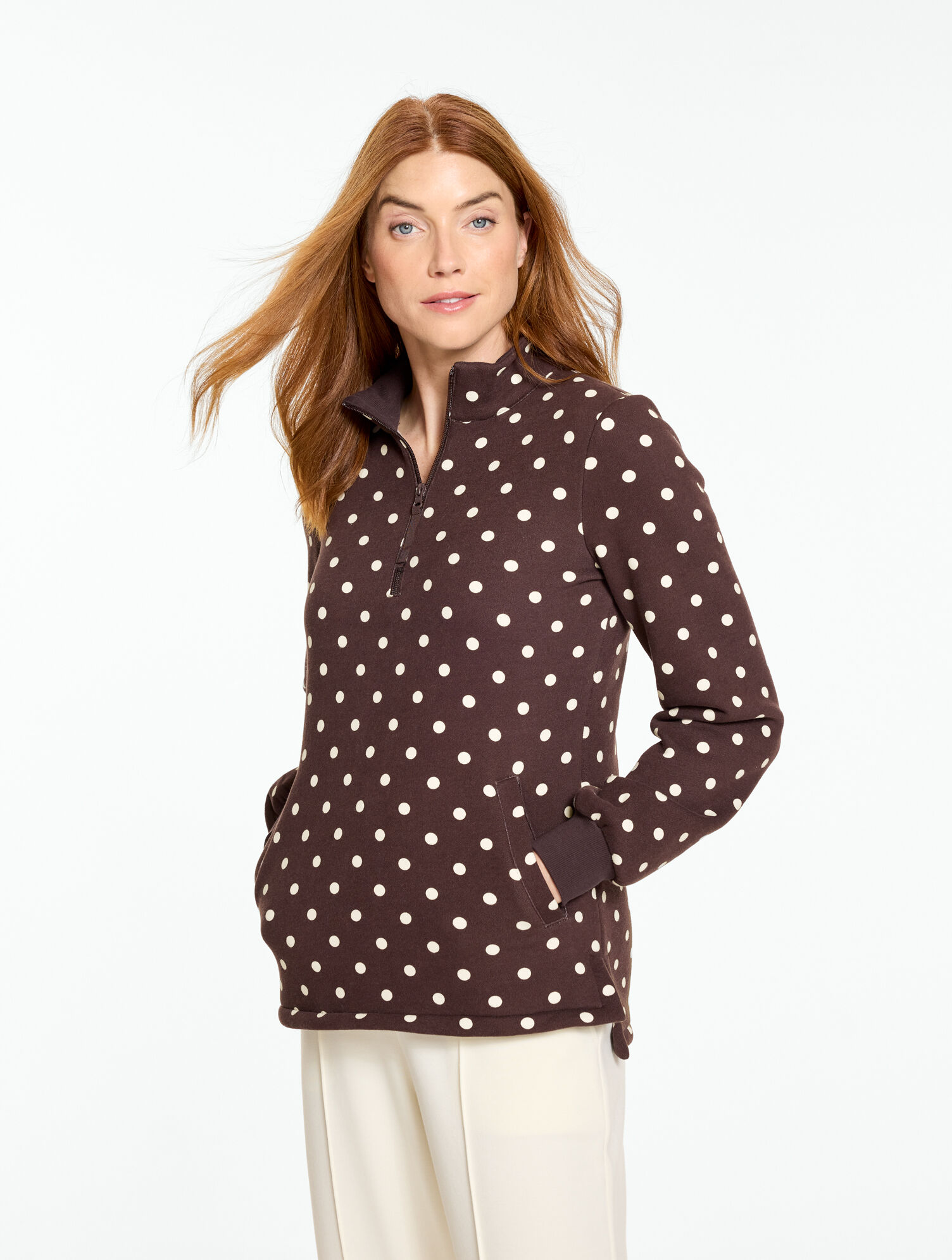Cozy Fleece Half-Zip Pullover - Polka Dot