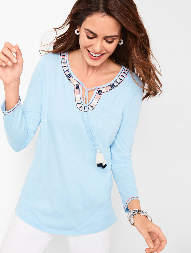 Talbots Tunic Embroidered Tassel-Tie Tunic | Talbots