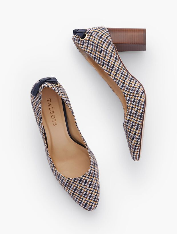 Kelsey Tie Detail Block Heel Pumps - Houndstooth