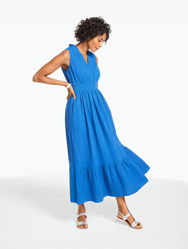 Sleeveless Smocked Waist Gauze Dress
