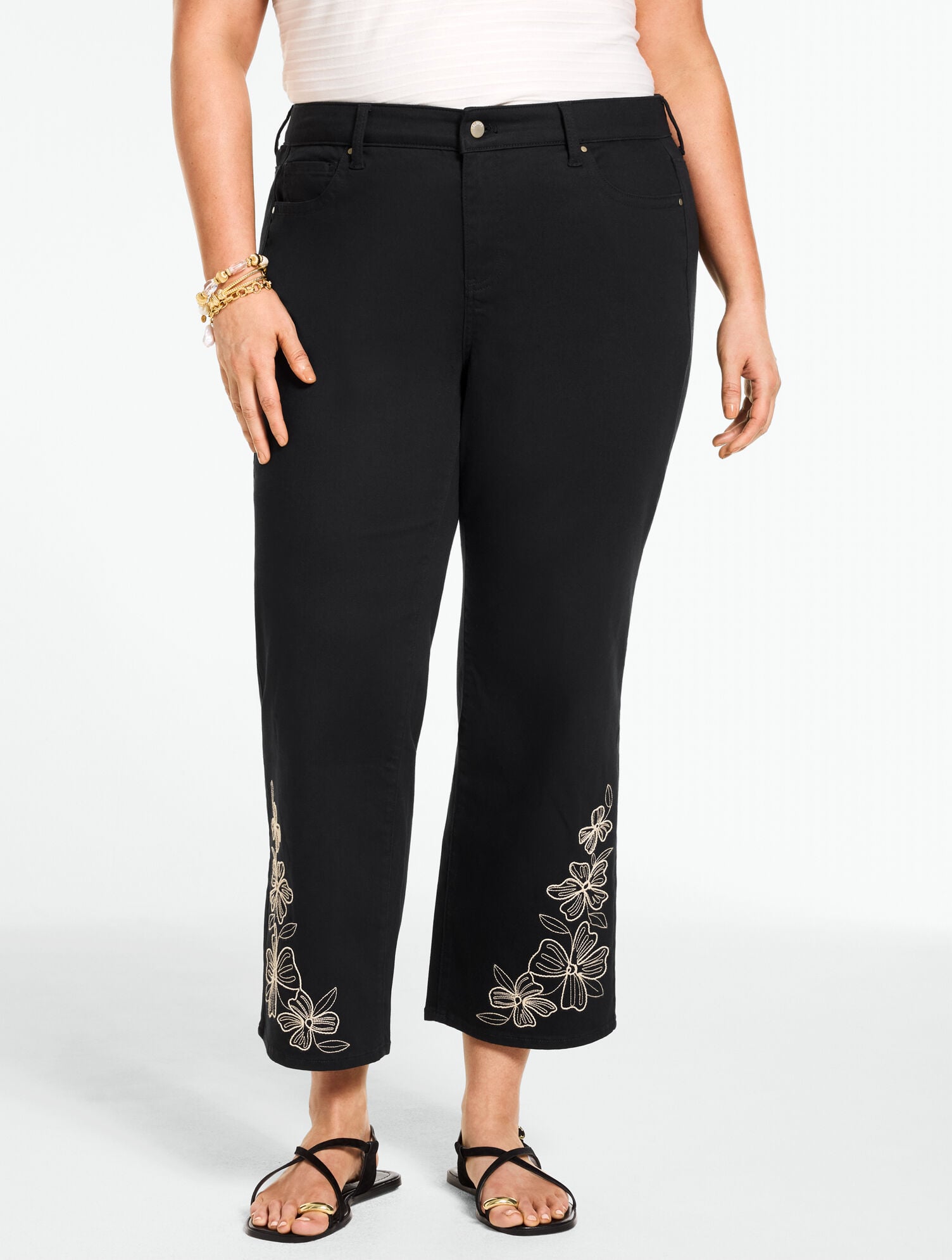 Wide Crop High Waist Embroidered Jeans