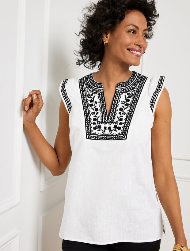 Embroidered Linen Cotton Shell | Talbots