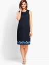 Embroidered Pleat-Neck Shift Dress