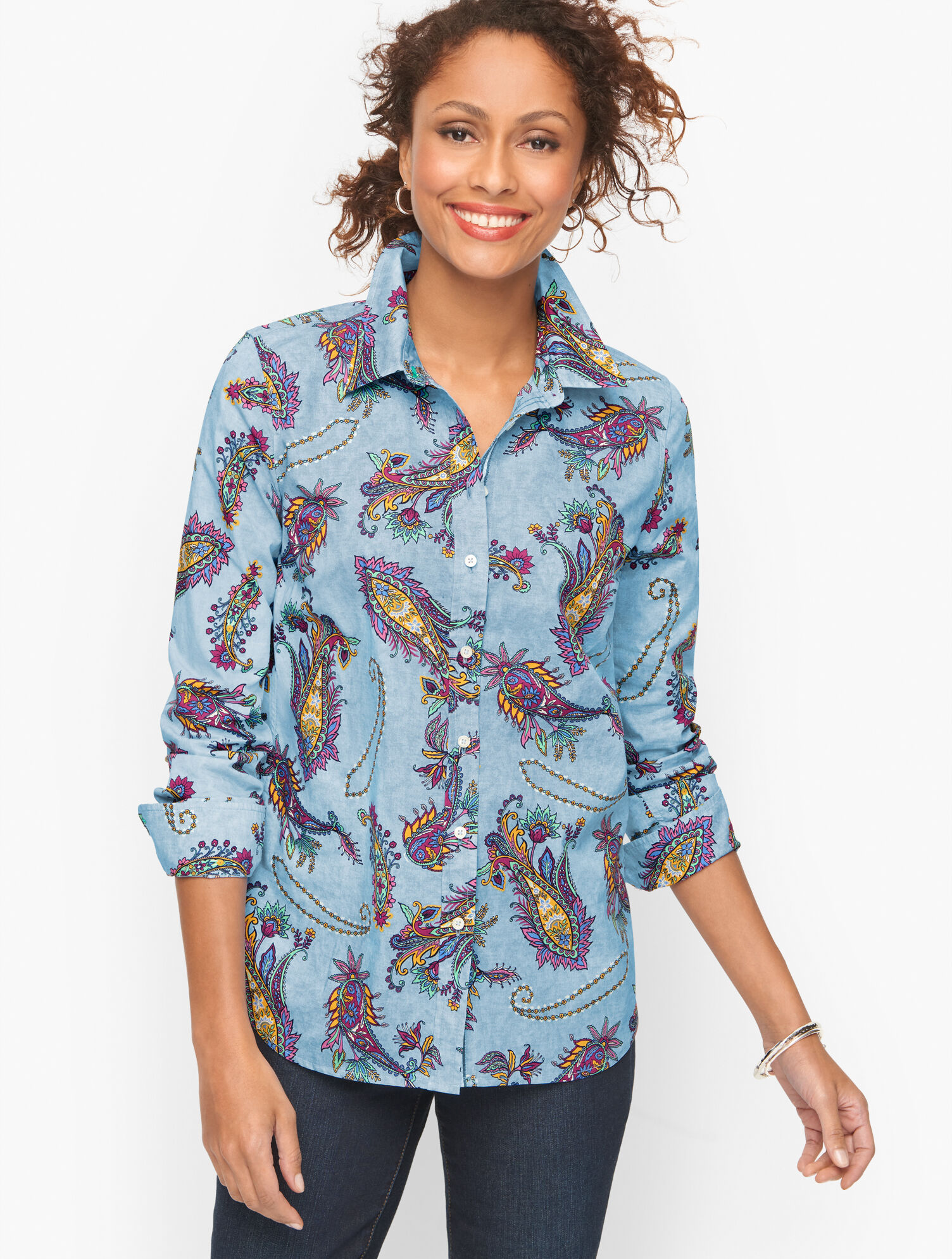 Cotton Button Front Shirt - Swirly Paisley