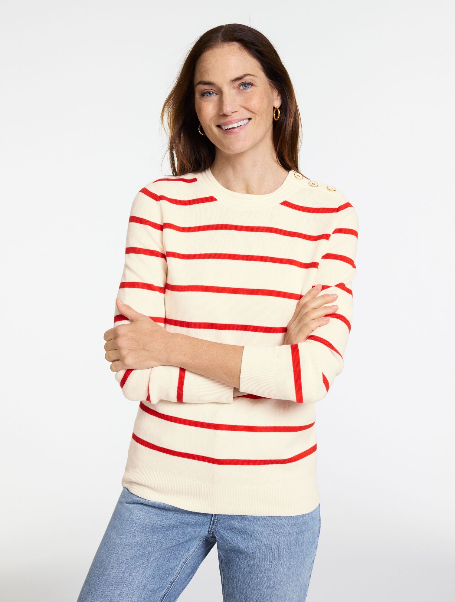 Button Crewneck Pullover - Stripe