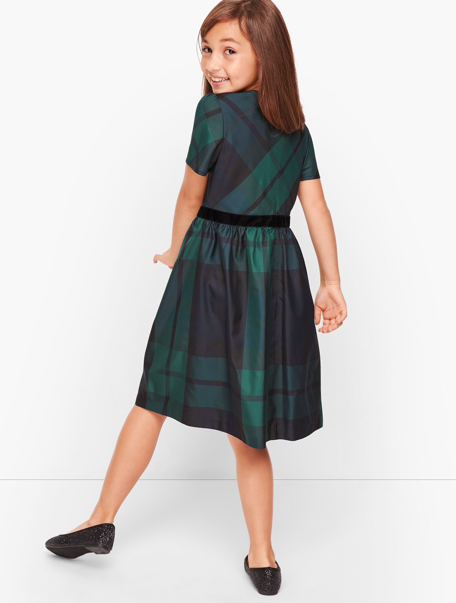 Girls Black Watch Fit &amp; Flare Dress