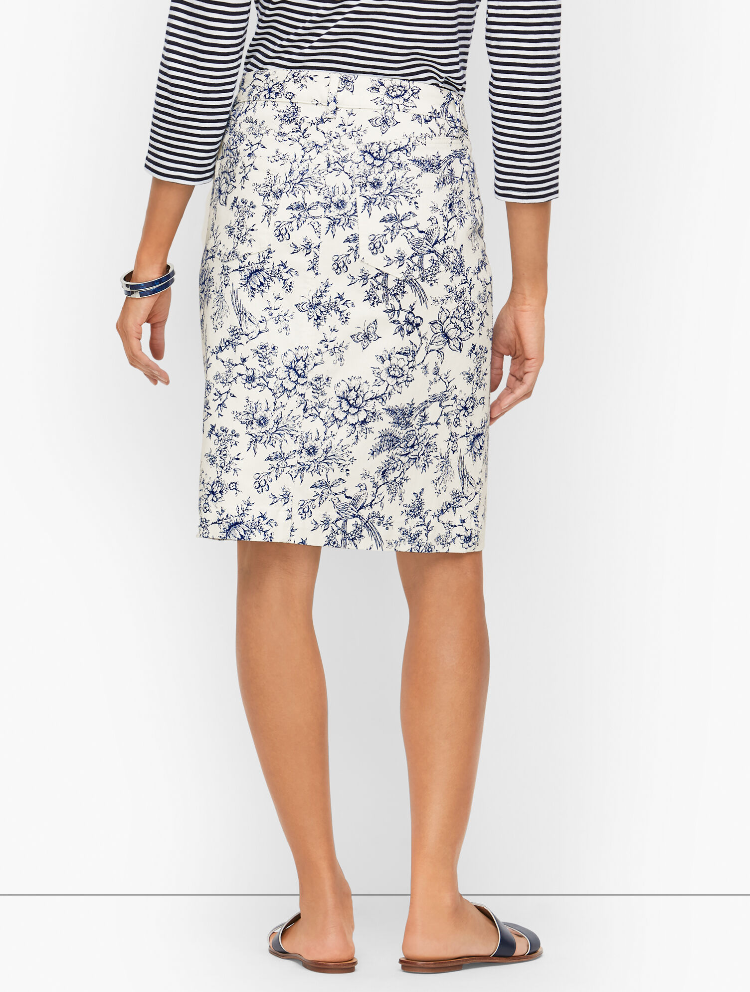 Denim A-Line Skirt - Bird Toile