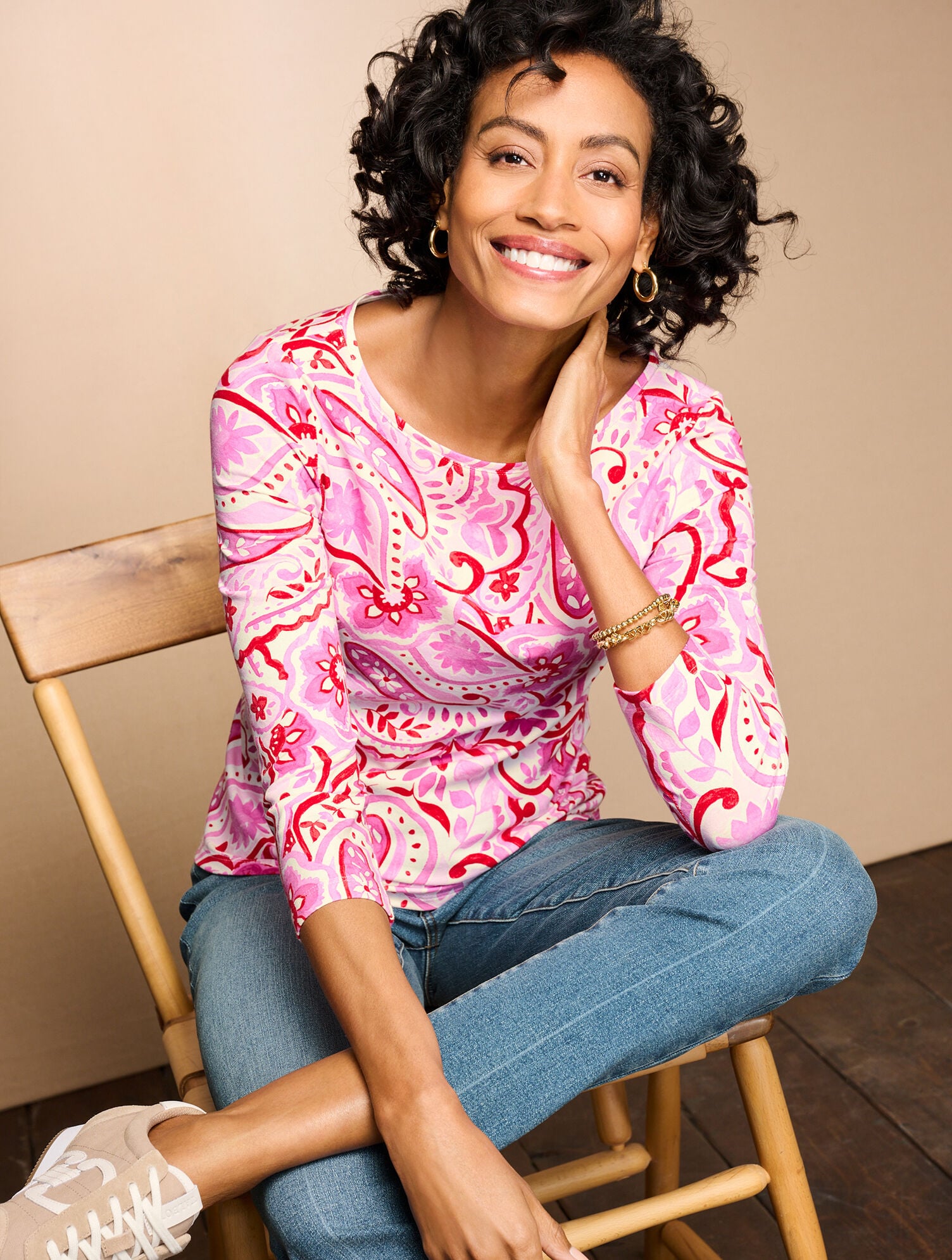 Bateau Neck Tee - Prancing Paisley