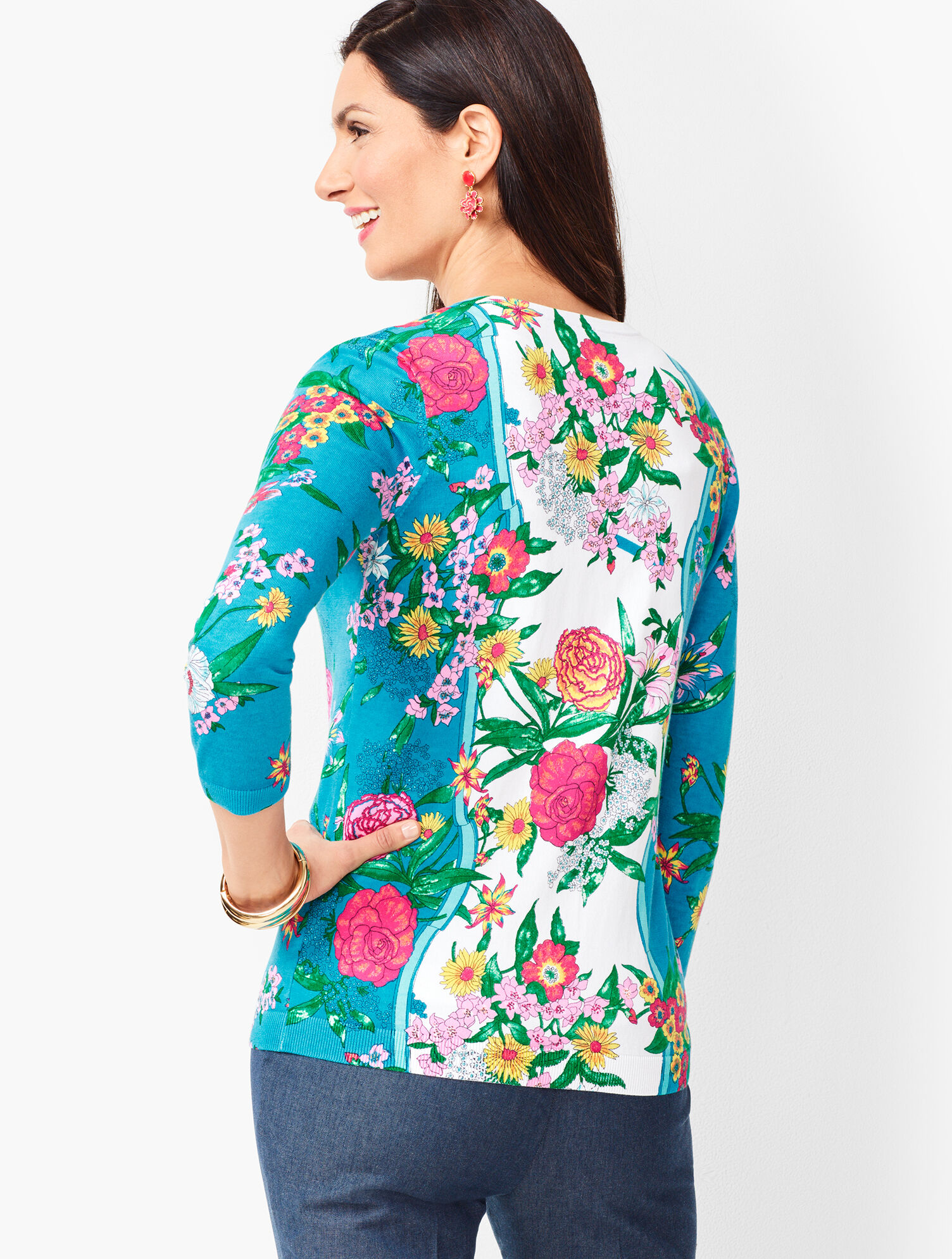 Cardigan Talbots Charming - Manches 3/4, Colorblock, Taille Sp Petites (neuf Avec étiquettes)