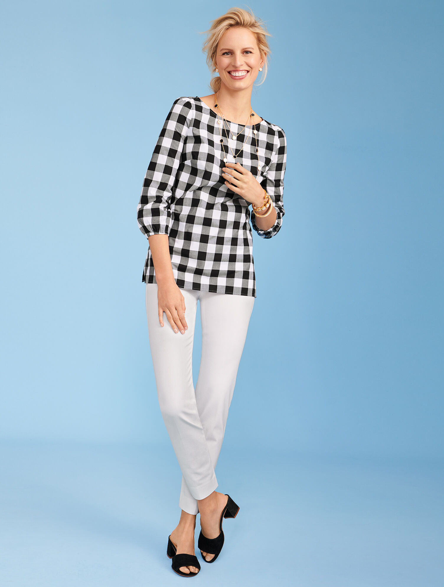 Gingham Gathered Sleeve Top | Talbots