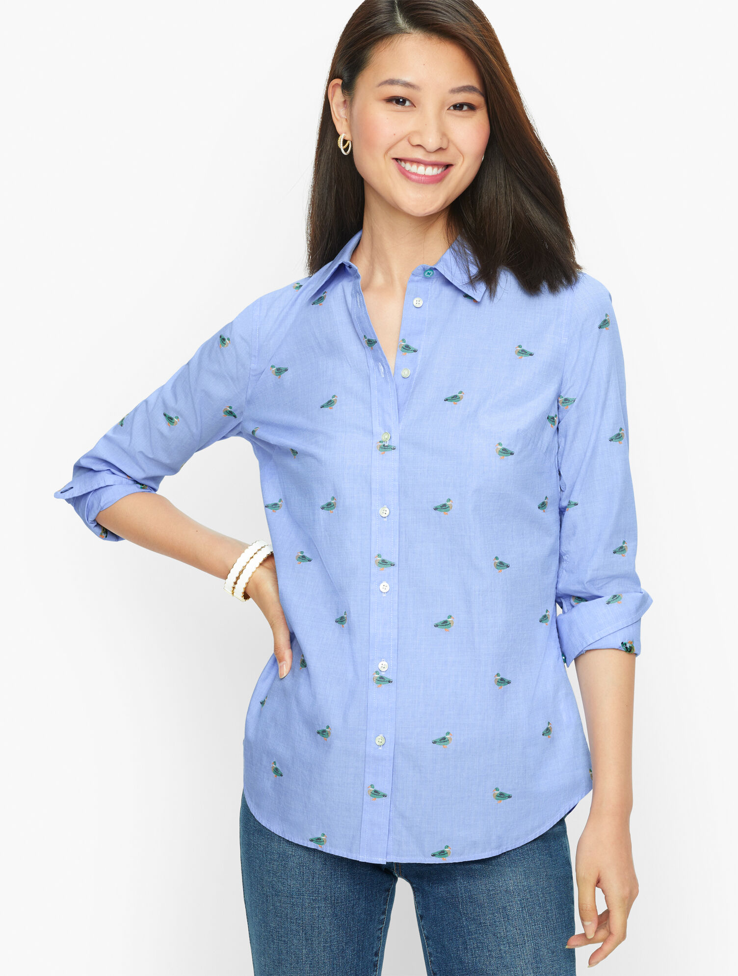 Cotton Button Front Shirt - Mallard Duck